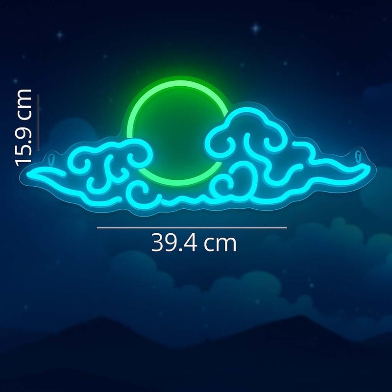 Horoof Home Dimmable LED Cloud Neon Wall Light with Green Sun - 39.4x15.9 cm Acrylic Decor for Bedroom and Gaming Room - Image 2