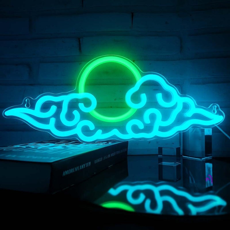 Horoof Home Dimmable LED Cloud Neon Wall Light with Green Sun - 39.4x15.9 cm Acrylic Decor for Bedroom and Gaming Room - Image 1