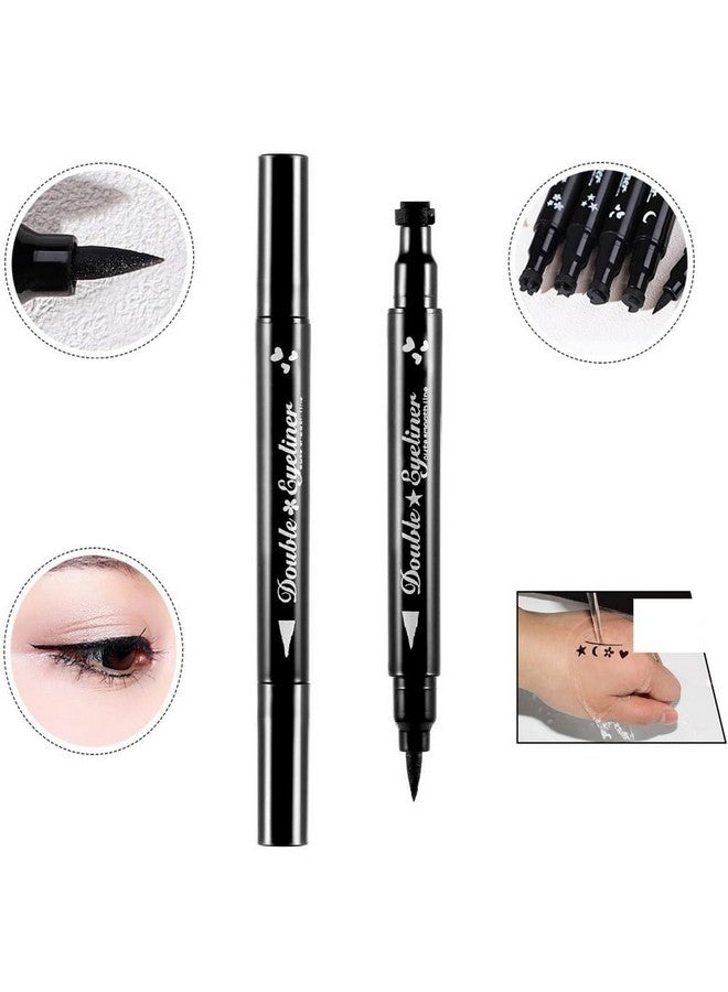 Pinkiou 2 in 1 Double-headed Liquid Eyeliner Pen Stamp Super Slim Gel Felt Tip High Pigment Black Waterproof Smudgeproof Long Lasting Makeup Tool(Heart) - Image 4