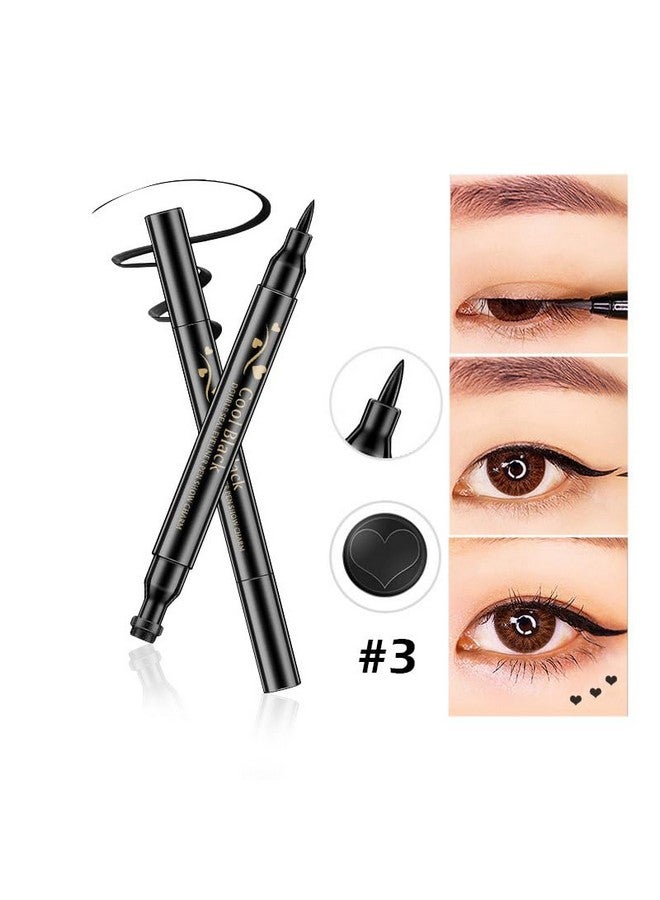 Pinkiou 2 in 1 Double-headed Liquid Eyeliner Pen Stamp Super Slim Gel Felt Tip High Pigment Black Waterproof Smudgeproof Long Lasting Makeup Tool(Heart) - Image 2