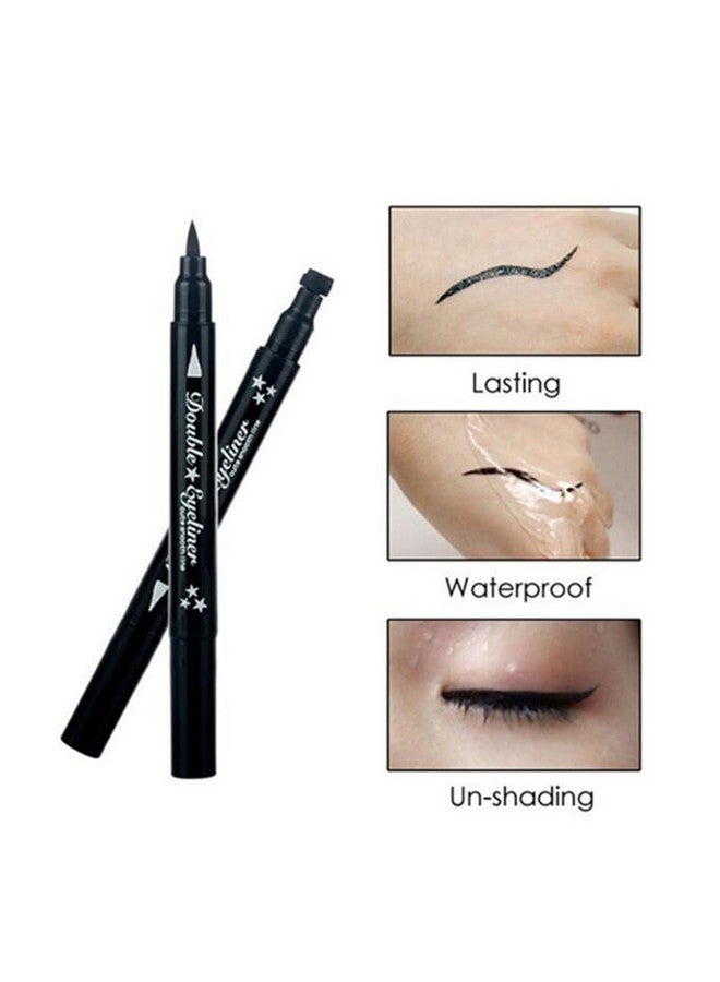 Pinkiou 2 in 1 Double-headed Liquid Eyeliner Pen Stamp Super Slim Gel Felt Tip High Pigment Black Waterproof Smudgeproof Long Lasting Makeup Tool(Heart) - Image 5