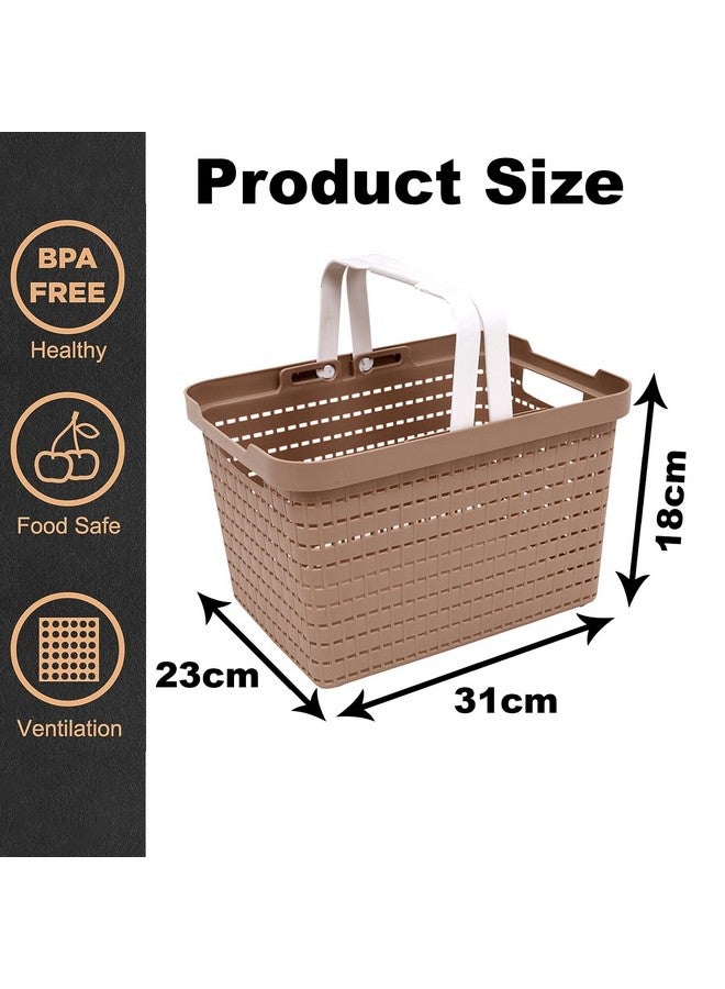 Kuber Industries Basket | Plastic Fruits Storage Basket | Picnic Storage Basket | Kitchen Storage Basket | Stationery Storage Basket | FLORA-222 | Pack of 2 | Blue & Coffee - Image 3