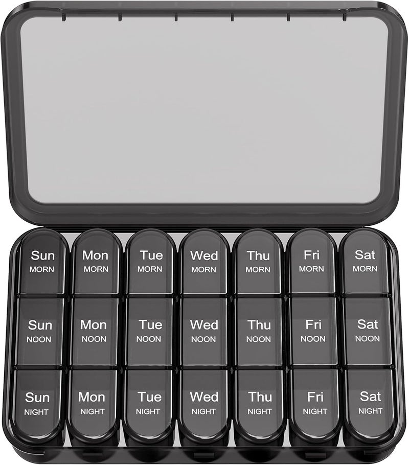 Daviky Pill Organizer 3X a Day, Weekly Pill Box 7 Day, Travel Pill Case with Large Containers, Light-Proof Pill Case for Vitamins, Medication, Supplements and Fish Oils (Black) - Image 1