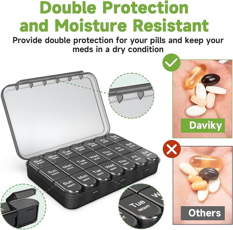 Daviky Pill Organizer 3X a Day, Weekly Pill Box 7 Day, Travel Pill Case with Large Containers, Light-Proof Pill Case for Vitamins, Medication, Supplements and Fish Oils (Black) - Image 5