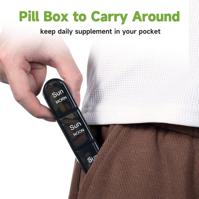 Daviky Pill Organizer 3X a Day, Weekly Pill Box 7 Day, Travel Pill Case with Large Containers, Light-Proof Pill Case for Vitamins, Medication, Supplements and Fish Oils (Black) - Image 3