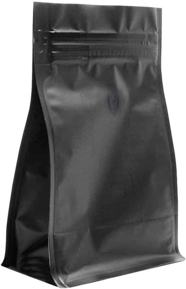 AwePackage 12 oz Resealable Zipper Box Pouch Coffee Bag with valve  Flat Bottom Pull Tab 50 Matte Black Wide - Image 1