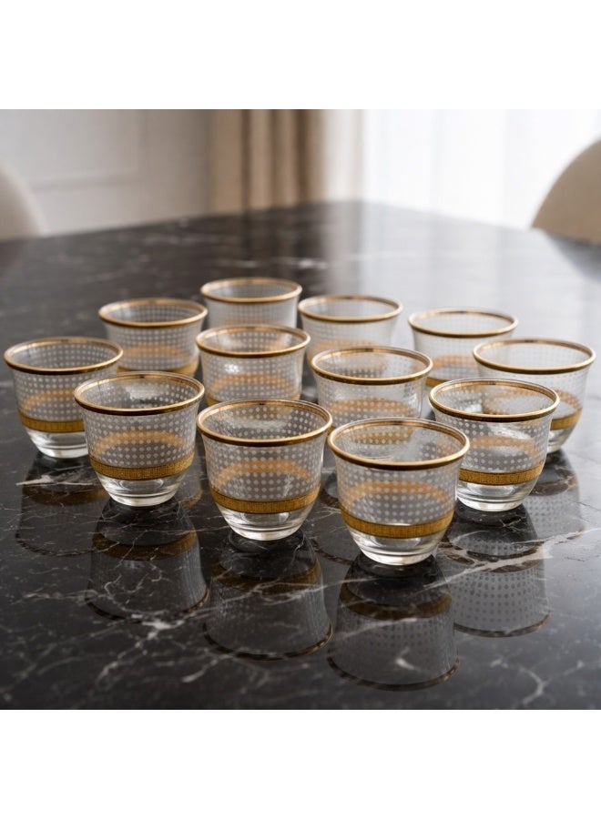 إيليجانت ✨ طقم أكواب قهوة زجاج فاخر مزين بالذهب – 12 فنجان | سعة 70 مل ☕💛 - Image 1