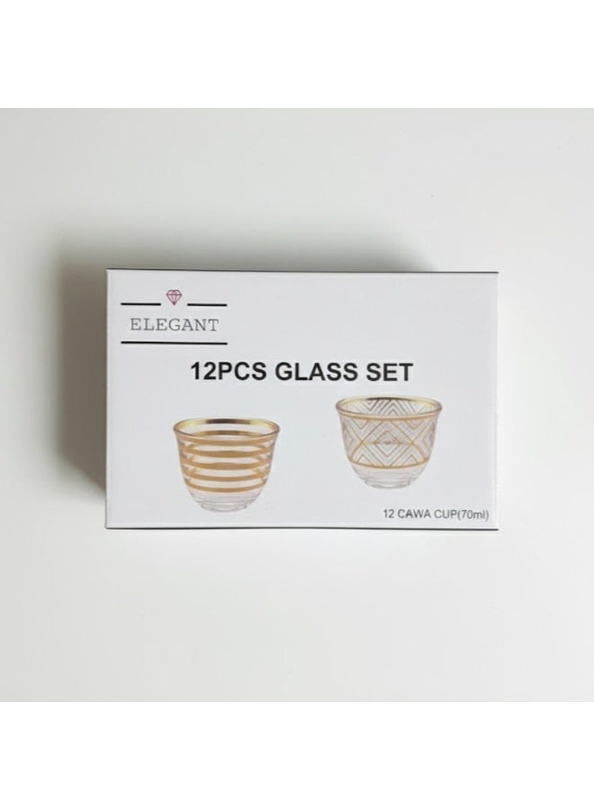 إيليجانت ✨ طقم أكواب قهوة زجاج فاخر مزين بالذهب – 12 فنجان | سعة 70 مل ☕💛 - Image 2