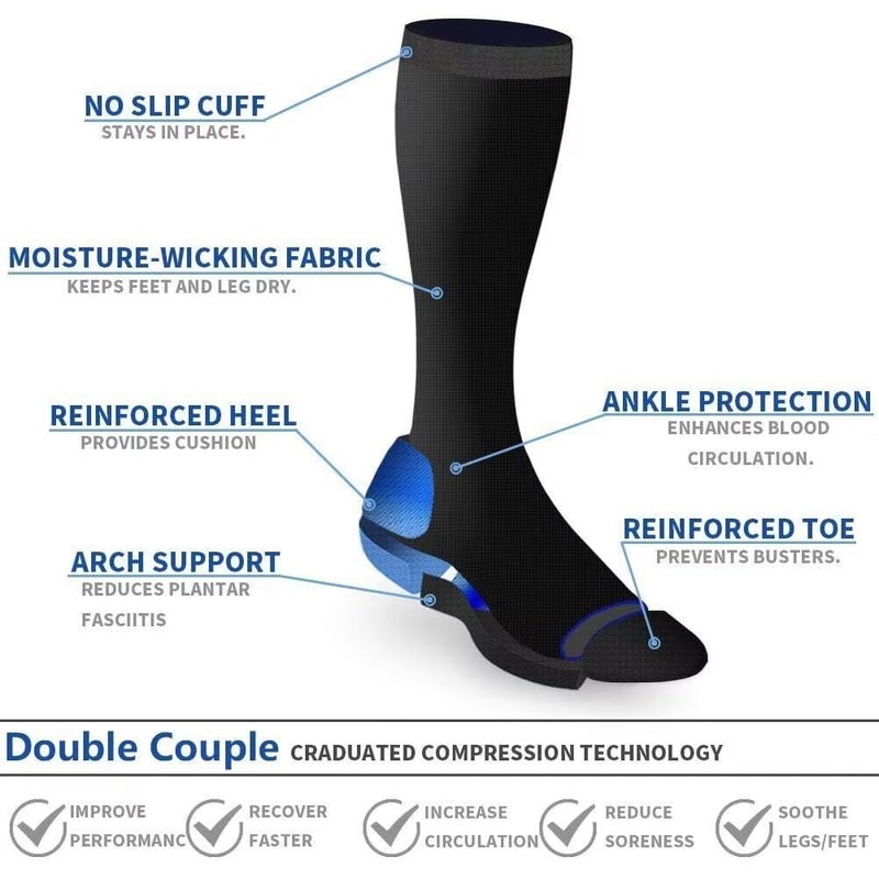 Double Couple 8 Pairs Compression Socks Men Women Knee High Compression Stockings for Sports Support Socks - Image 3