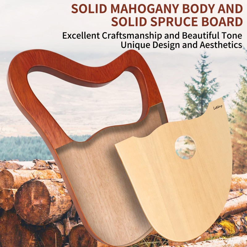 LOTKEY Lyre Harp, Lotkey 23 Metal Strings Harp Mahogany Body and Solid Spruce Board Lyre Harp with Tuning Wrench, Extract Strings, Manual and Gig Bag - Image 3