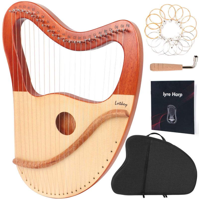 LOTKEY Lyre Harp, Lotkey 23 Metal Strings Harp Mahogany Body and Solid Spruce Board Lyre Harp with Tuning Wrench, Extract Strings, Manual and Gig Bag - Image 1