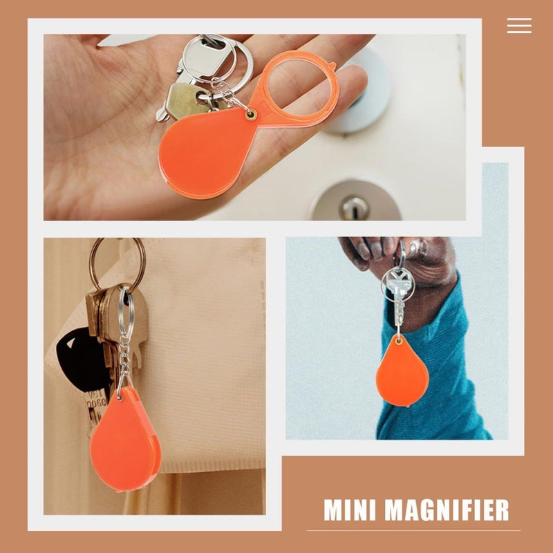 6 Pcs Mini Magnifier Keychain Foldable Pocket Magnifying Glass Orange Key Ring for Reading Seniors Low Vision - Image 5