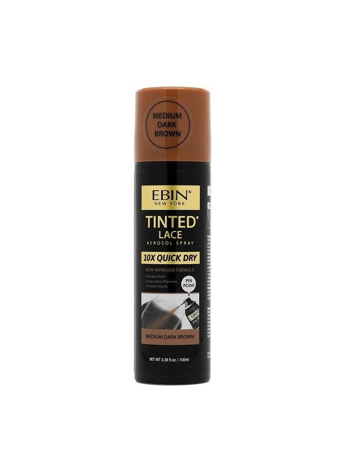 EBIN NEW YORK 10X Quick Dry Tinted Lace Spray Medium Dark Brown 3.38Oz/ 100Ml | Quick Dry Water Resistant No Residue Even Spray Matching Skin Tone Natural Look  - Image 1