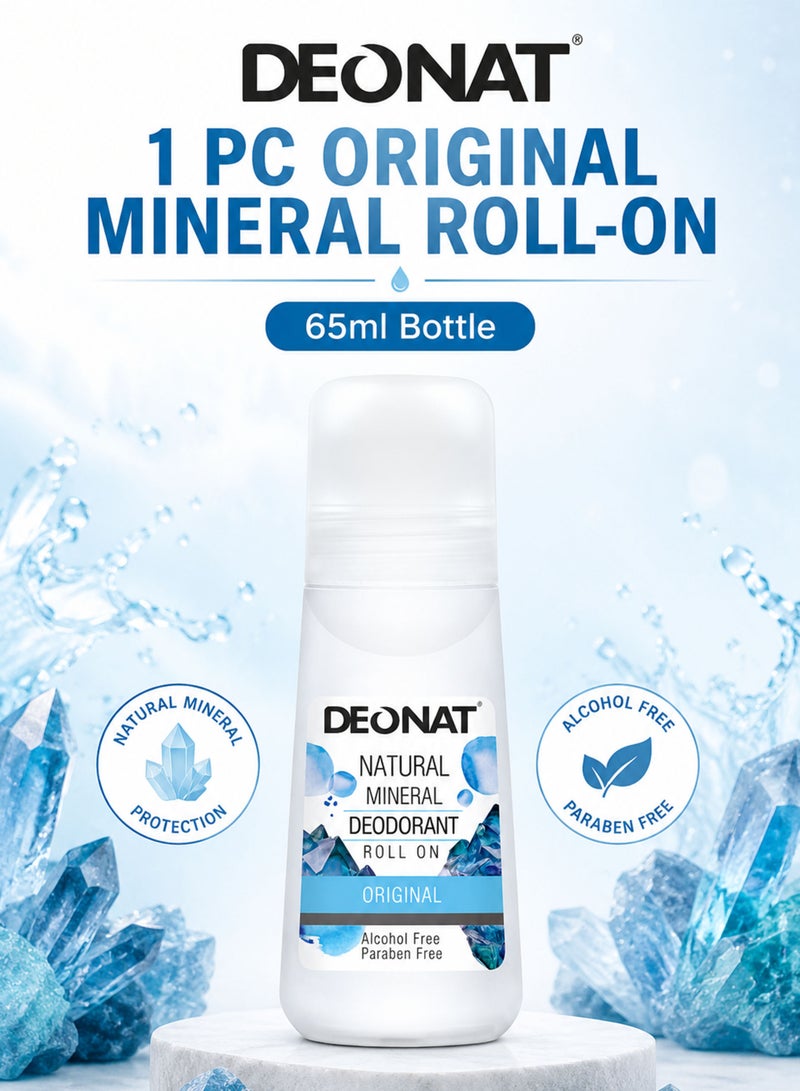DEONAT Pack of 1 DEONAT Natural Mineral Deodorant Roll On Original 65ml Alcohol Free Paraben Free Natural Mineral Salt Deodorant Daily Odor Protection Roll-On for Men and Women Gentle Freshness Deodorant for All Skin Types Travel Friendly Everyday Use - Image 1
