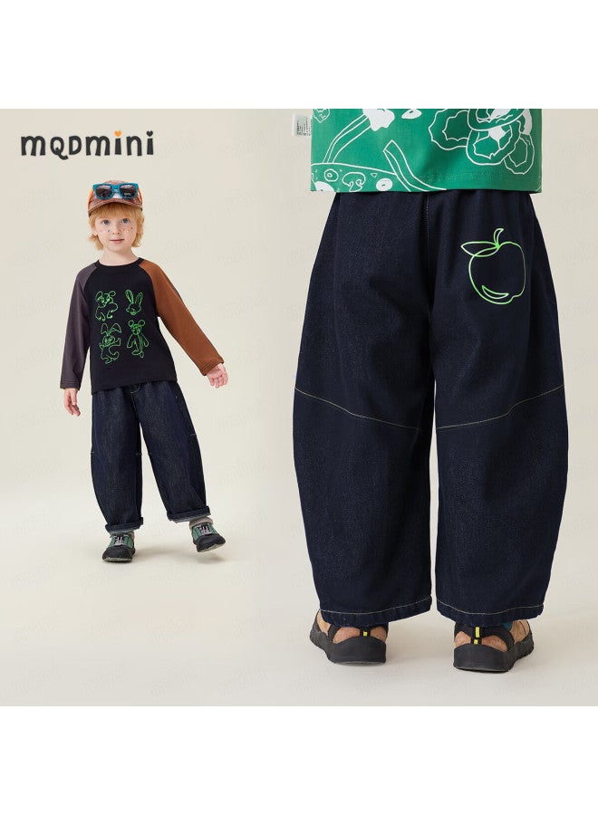 Mqdmini [color-fast] Boys' Jeans, Baby Pants, Soft Denim, Loose Fit, Versatile Children's Trousers, Lucky Apple
