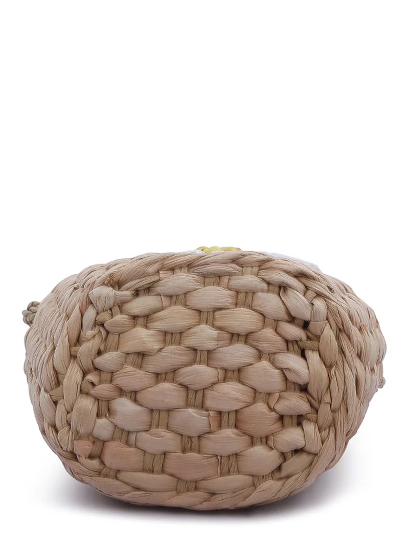London Rag Dark Beige Floral Woven Basket Bucket Bag