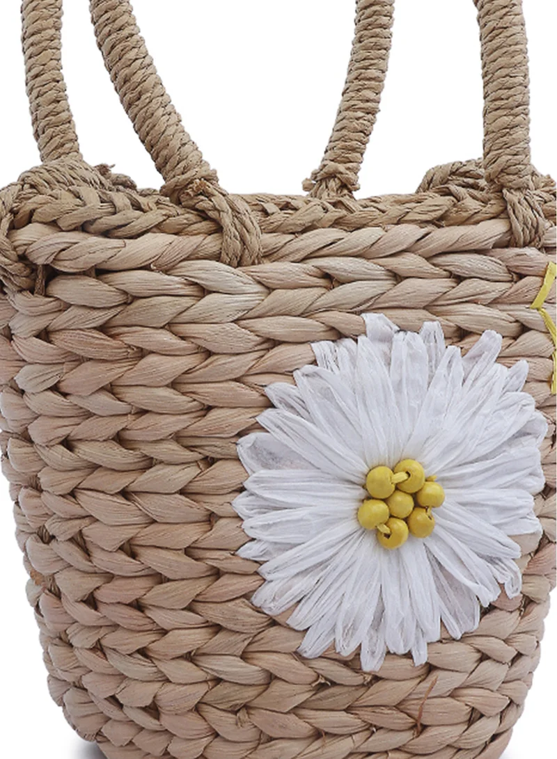 London Rag Dark Beige Floral Woven Basket Bucket Bag