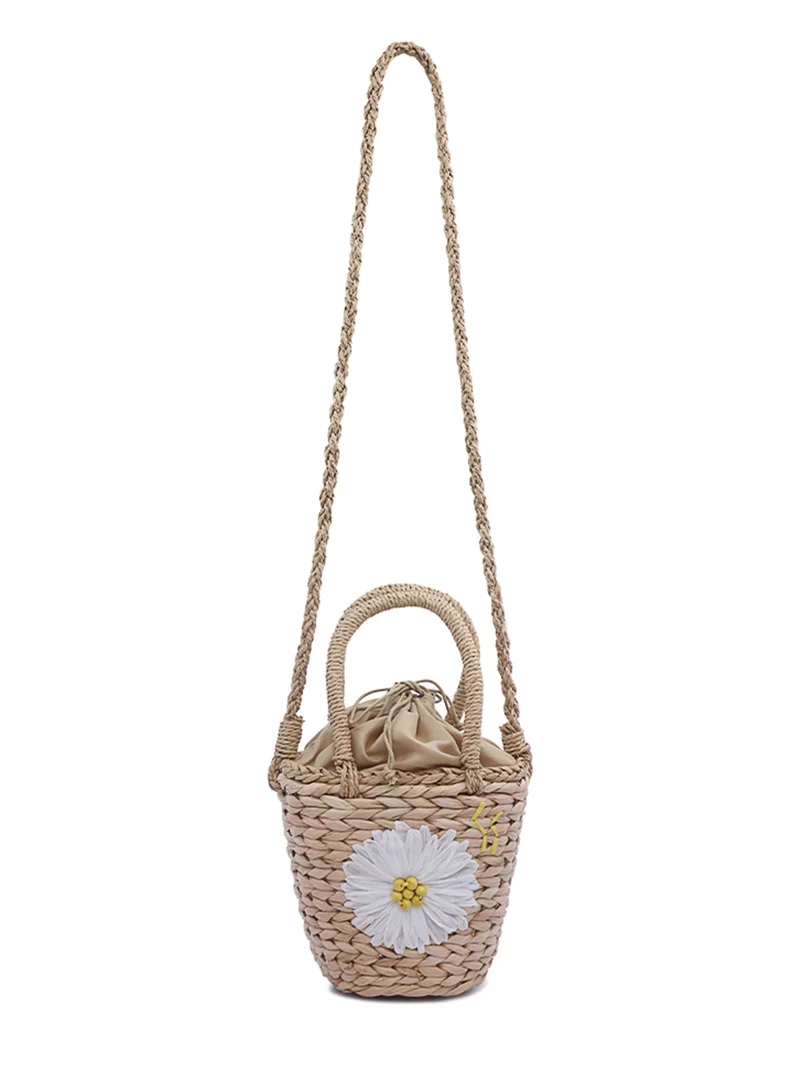 London Rag Dark Beige Floral Woven Basket Bucket Bag
