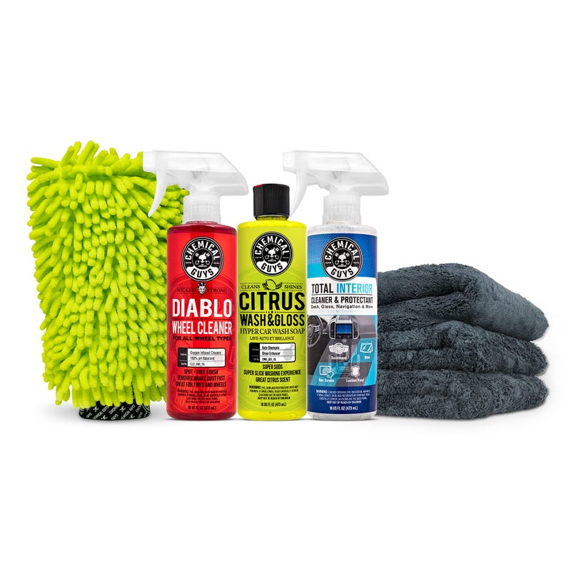 Chemical Guys Clean and Shine Car Wash Starter Kit - 7-Piece Set with 3 x 16 oz Car Detailing Chemicals, Safe for Cars, Trucks, SUVs, Motorcycles, Jeeps, RVs, and More - Image 1