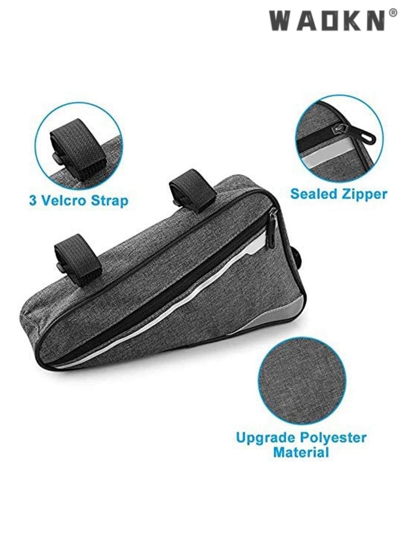 WAOKN Bike Bicycle Triangle Frame Bag,Bike Bicycle Storage Bag Pack, Bike Accessories, Road Mountain Cycling Saddle Pouch Bag, Professional Bicycle Accessories Bag, Durable, Water-Resistant (Grey)  - Image 5