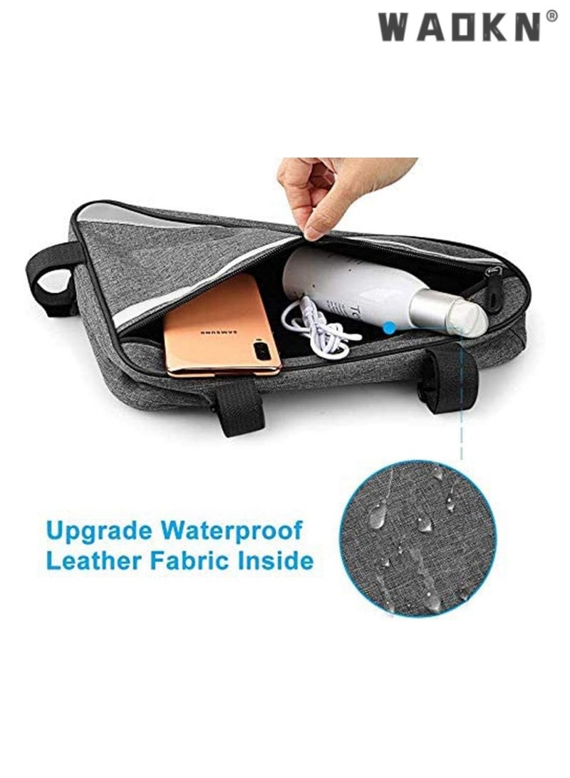 WAOKN Bike Bicycle Triangle Frame Bag,Bike Bicycle Storage Bag Pack, Bike Accessories, Road Mountain Cycling Saddle Pouch Bag, Professional Bicycle Accessories Bag, Durable, Water-Resistant (Grey)  - Image 2