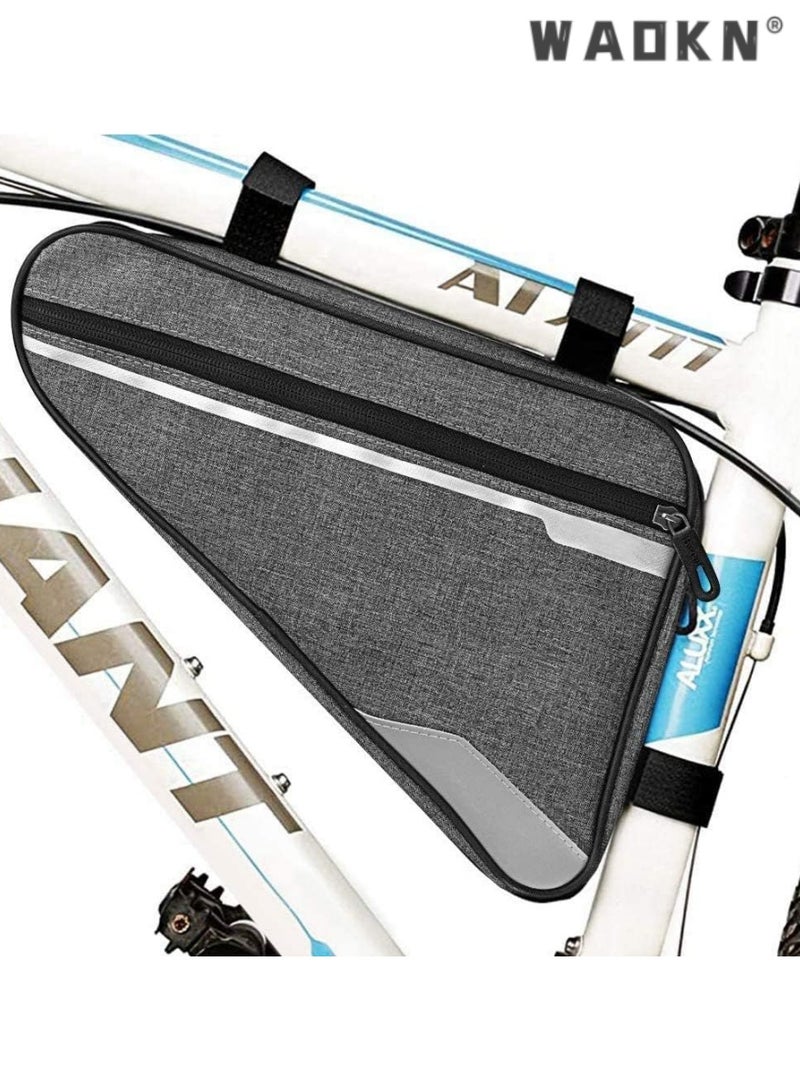 WAOKN Bike Bicycle Triangle Frame Bag,Bike Bicycle Storage Bag Pack, Bike Accessories, Road Mountain Cycling Saddle Pouch Bag, Professional Bicycle Accessories Bag, Durable, Water-Resistant (Grey)  - Image 1