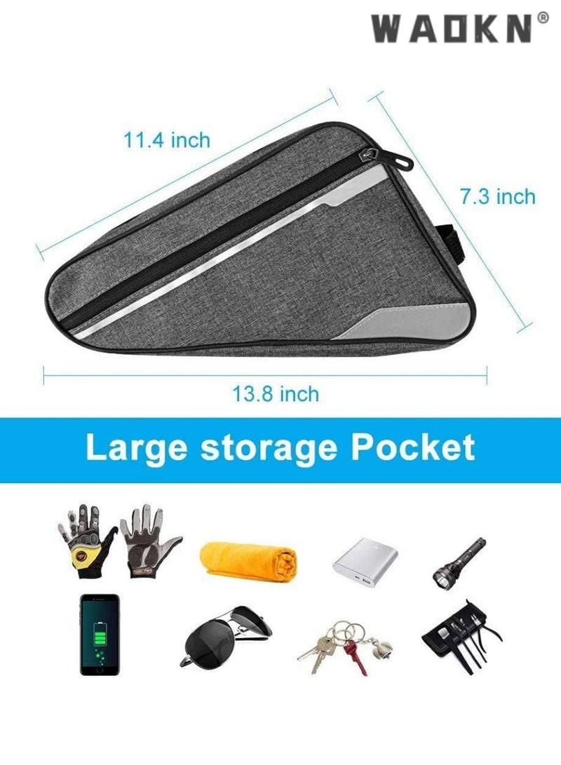 WAOKN Bike Bicycle Triangle Frame Bag,Bike Bicycle Storage Bag Pack, Bike Accessories, Road Mountain Cycling Saddle Pouch Bag, Professional Bicycle Accessories Bag, Durable, Water-Resistant (Grey)  - Image 4