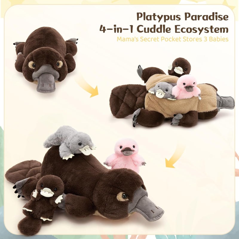 MorisMos Giant Plush Toy XXL 55 cm Brown Mom with 3 Kawaii Baby, Realistic Plush Toy Large Soft Toy Gift for Children Birthday Valentine's Day - Image 3