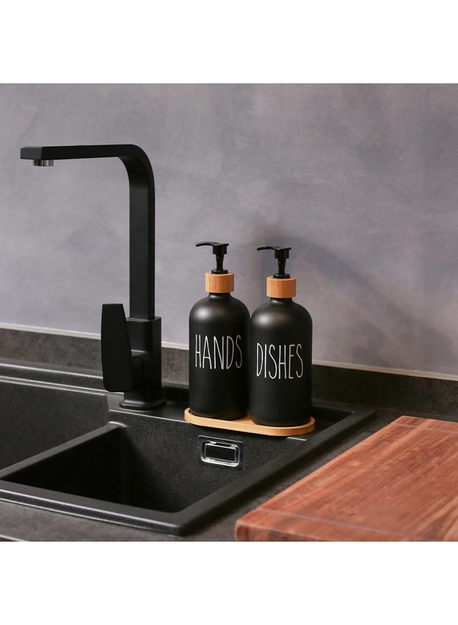 MOMEEMO Glass Soap Dispenser Set, Contains Glass Hand Soap Dispenser and Glass Dish Soap Dispenser. Matte Black Soap Dispenser Suitable for The Kitchen Soap Dispenser, Rustic Kitchen Decor. (Black) - Image 2