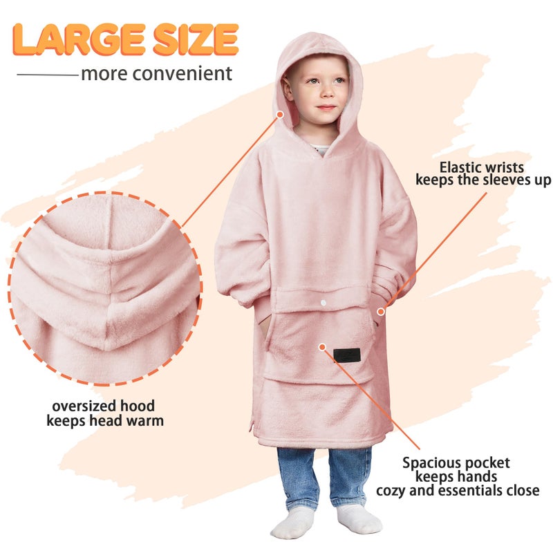 Catalonia Catalonia Wearable Blanket Hoodie for Kids  Oversized Wearable Fleece Pullover with Large Front Pocket  Ages 4-12  Valentine's Day Gifts for Kids  - Image 3