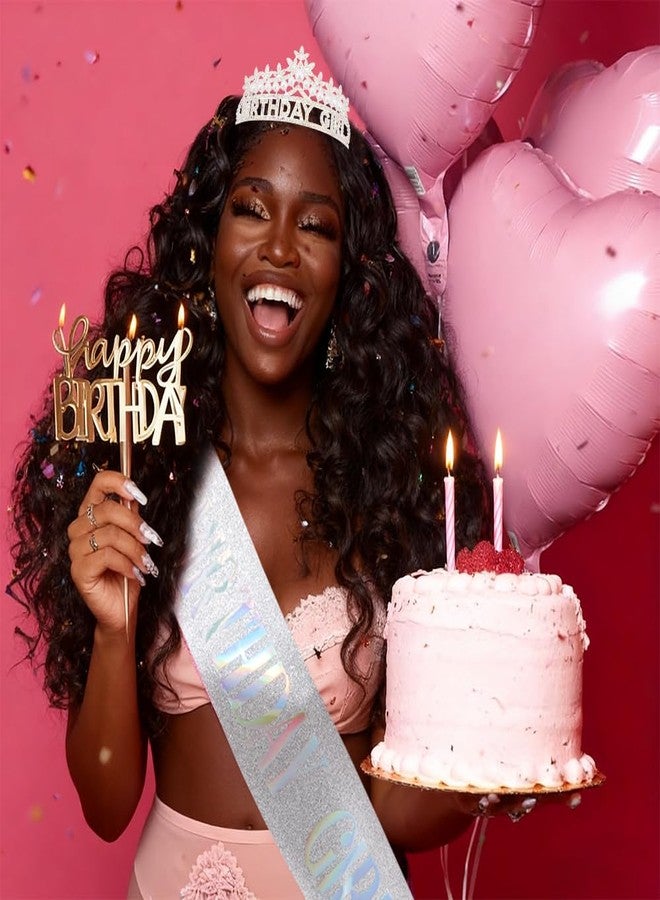 Exacoo Sliver Birthday Girl Crown and Sash, Pearl Birthday Tiara,Sliver Birthdays Decorations Set, Princess Crown Tiara for Women and Girls - Image 4