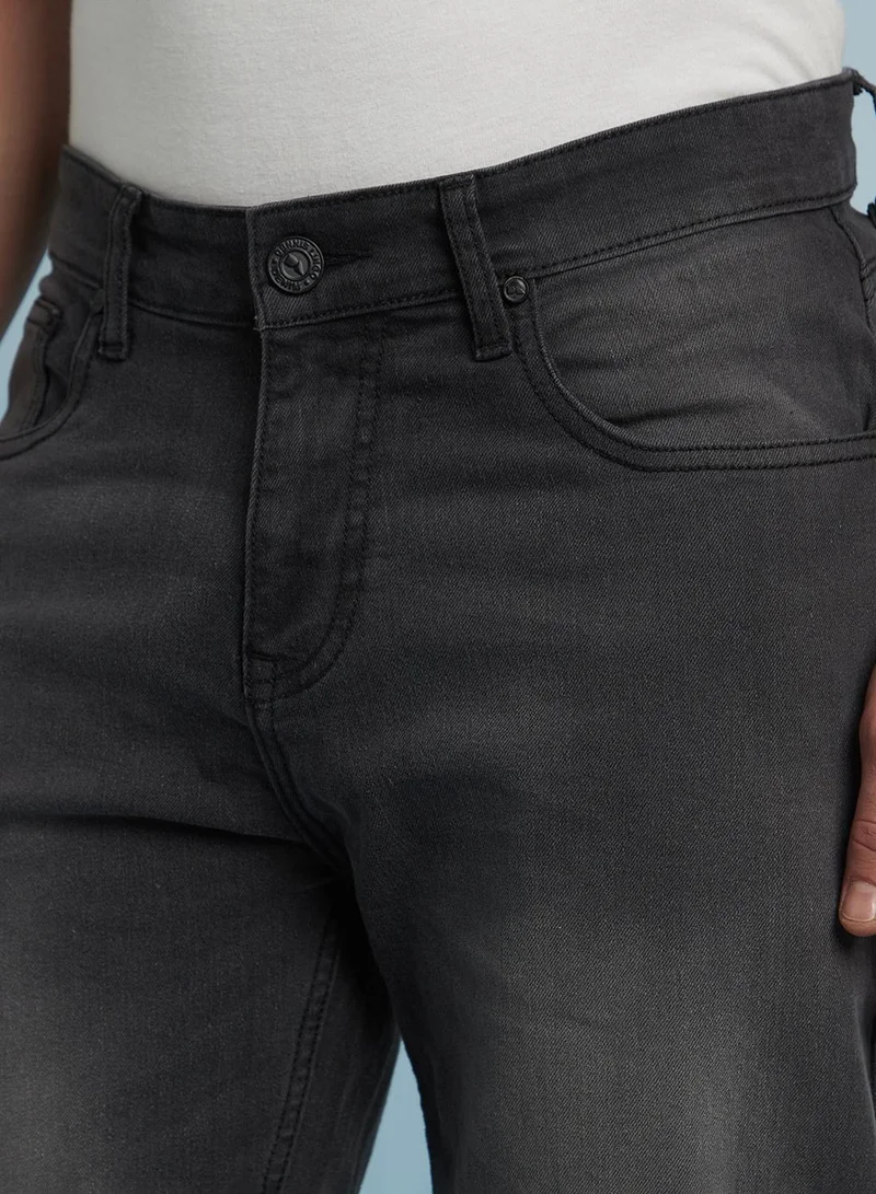 Dennis Lingo Men's Black Cotton Blend Solid Full Length Relaxed Jeans