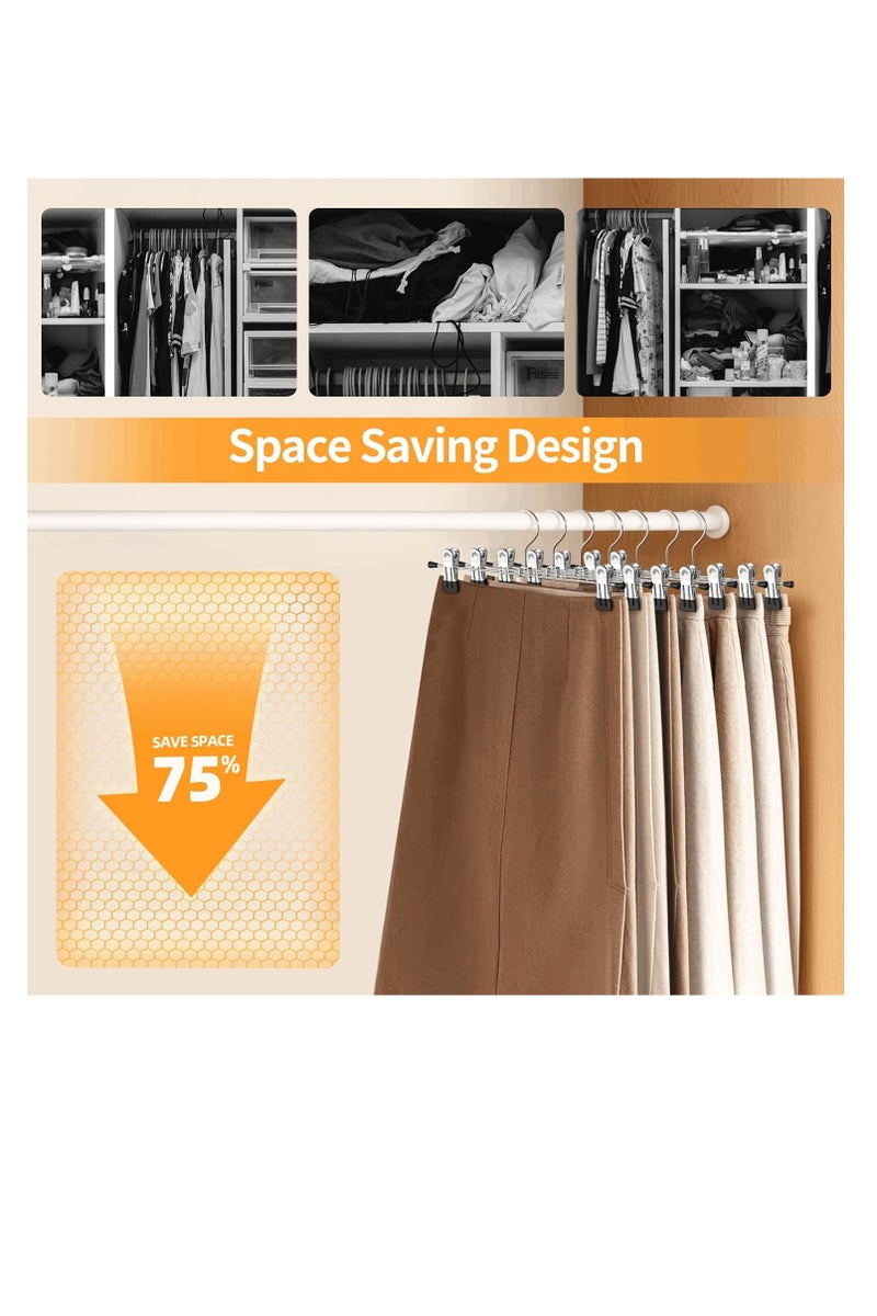 Pants Hangers with Non-Slip Clips, 10 Pack Adjustable Metal Pant Hangers, 360° Swivel Hook Skirt Jeans Shorts Hangers, Heavy Duty Space Saving Clothes Hangers for Trousers  - Image 5