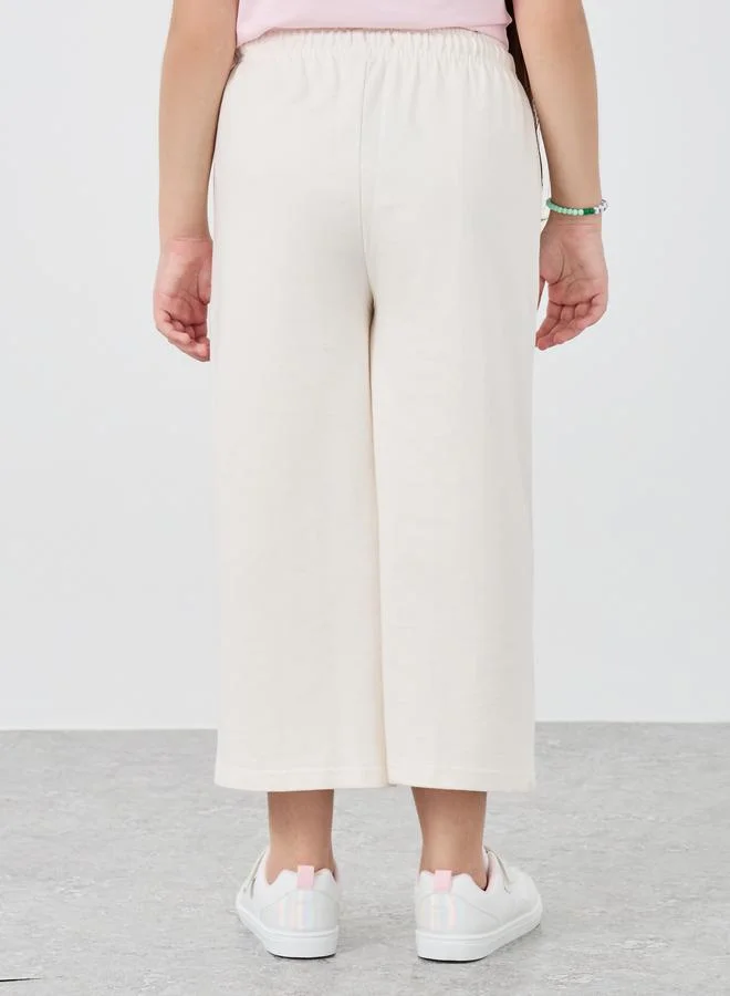 Styli Styli Girls Beige Solid Pintuck Wide Leg Culottes