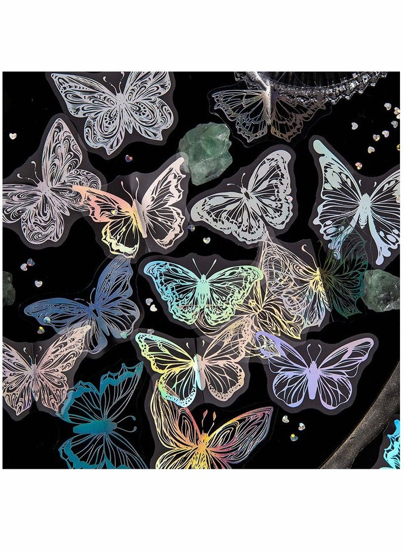 سيوسي ملصقات فراشة لامعة ثلاثية الأبعاد ، ملصقات زخرفية شفافة مقاومة للماء على شكل فراشة عتيقة ، ملصق لاصق PET لسكرابوكينغ Bullet Journal المخططة اليومية لزجاجات المياه للكمبيوتر المحمول 225 قطعة - Image 3