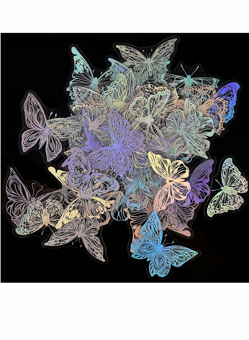 سيوسي ملصقات فراشة لامعة ثلاثية الأبعاد ، ملصقات زخرفية شفافة مقاومة للماء على شكل فراشة عتيقة ، ملصق لاصق PET لسكرابوكينغ Bullet Journal المخططة اليومية لزجاجات المياه للكمبيوتر المحمول 225 قطعة - Image 1