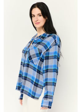 Aerie Women Spread Collar Long Sleeve Checkered Top, Multicolor  - Image 3