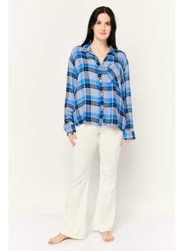 Aerie Women Spread Collar Long Sleeve Checkered Top, Multicolor  - Image 2