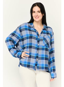 Aerie Women Spread Collar Long Sleeve Checkered Top, Multicolor  - Image 1