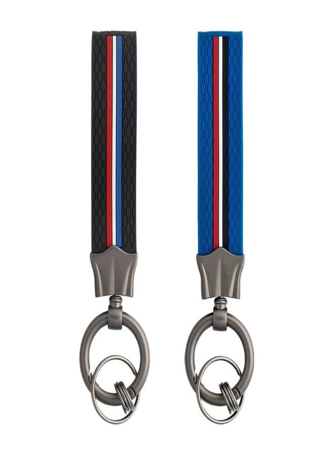 keyzone Striped Silicone Keychain, Pack of 2 (Black-Blue) - Image 1