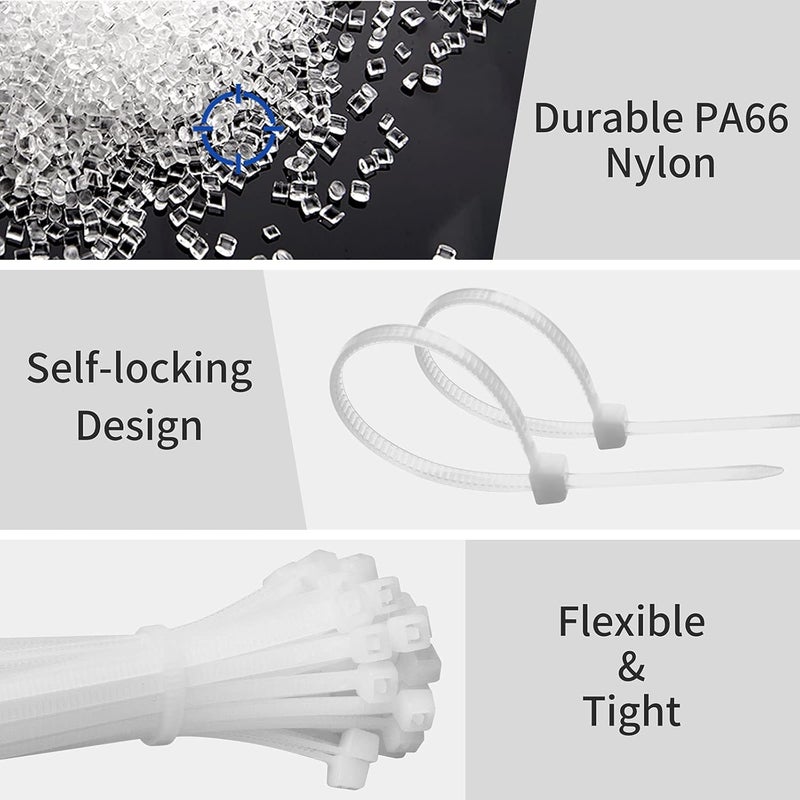 OSXCAUES Small Zip Ties,White Zip Ties 4 Inch 100 Pack, Nylon Cable Ties Self Locking Tie Straps, Heavy Duty clear zip ties, Tiny Cable Ties for Indoor and Outdoor by (4" White) - Image 2