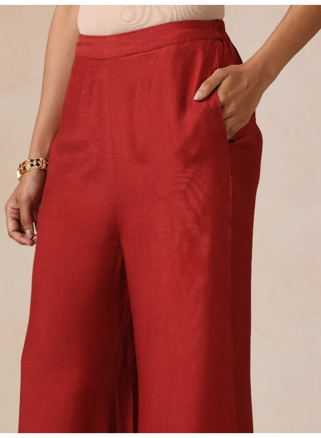 trueBrowns trueBrowns Red Gold Foil Print Jacket and Flared Pants Co-ord Set