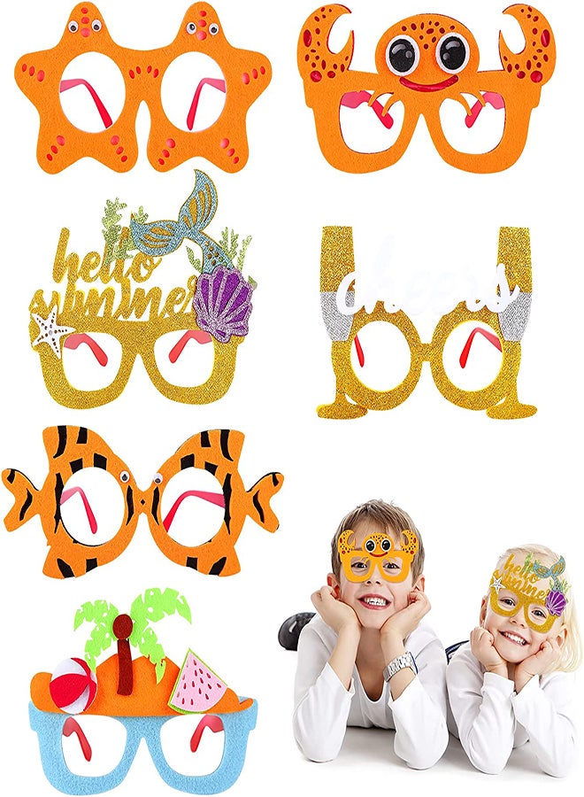 SYOSI Party Glasses 6 Pcs Photo Booth Props Party Glasses Party Glasses Hawaiian Funny Sunglasses Hawaiian Fancy Dress Photo Props Funky Glasses for Summer Hawaiian BeachTropical Birthday Party - Image 1
