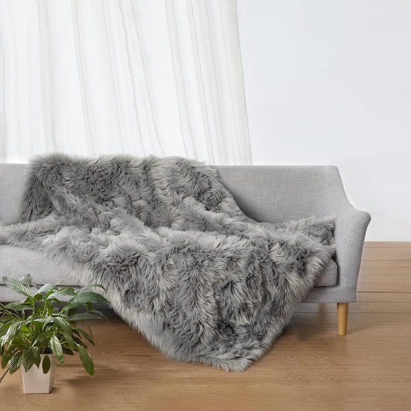 Ciicool Fluffy Area Rug, Grey Faux Fur Rug for Bedroom Living Room, Thick Fuzzy Shag Rug Furry Nursery Rug Plush Indoor Floor Carpets for Kids Girls Boys Teen Dorm, 4x6 ft - Image 3