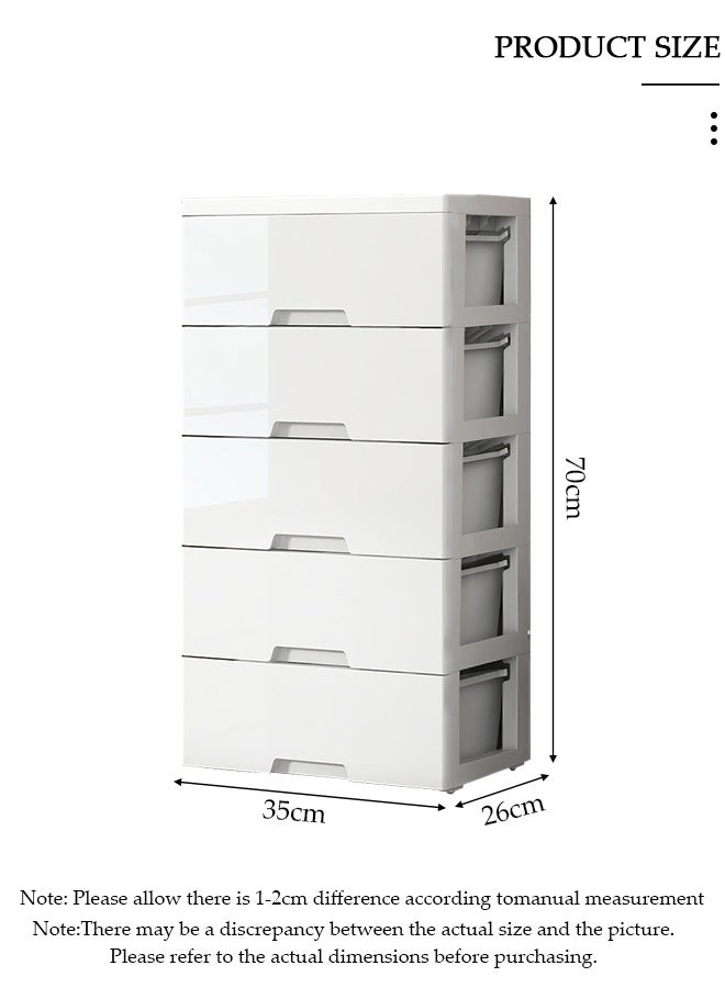 DUNISO خزانة تخزين ذات 5 أدراج، صندوق تخزين ألعاب، خزانة تخزين بلاستيكية للأرضية، منظم تخزين الأدراج للملابس، الألعاب، حاويات تخزين مضادة للغبار، صندوق رف للاستخدام في المنزل والحمام، تصميم موفر للمساحة - Image 2