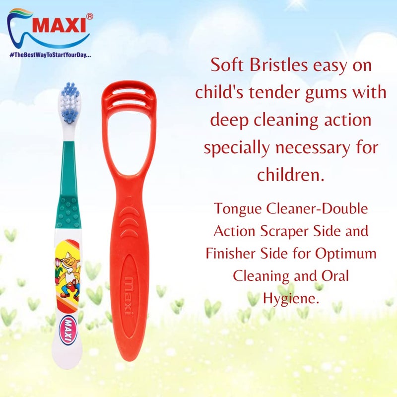 MAXI Oral Care Combo of 8-(4 Kids) Dolls Junior Toothbrush & (4 TC) 1 Number Tongue Cleaner Multicolour - Image 2