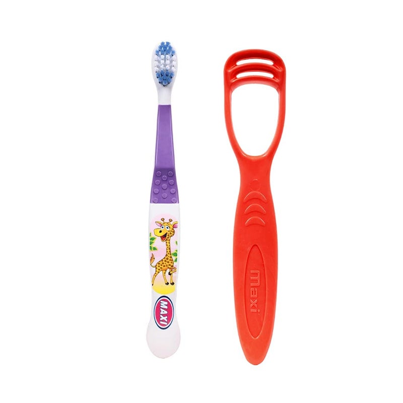 MAXI Oral Care Combo of 8-(4 Kids) Dolls Junior Toothbrush & (4 TC) 1 Number Tongue Cleaner Multicolour - Image 3