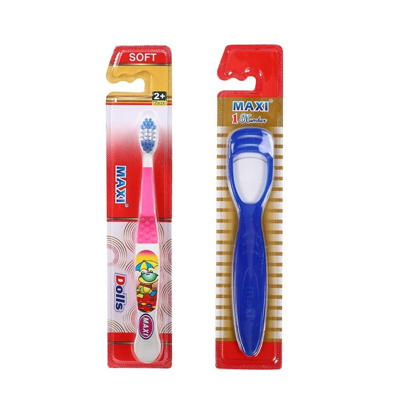 MAXI Oral Care Combo of 8-(4 Kids) Dolls Junior Toothbrush & (4 TC) 1 Number Tongue Cleaner Multicolour - Image 4