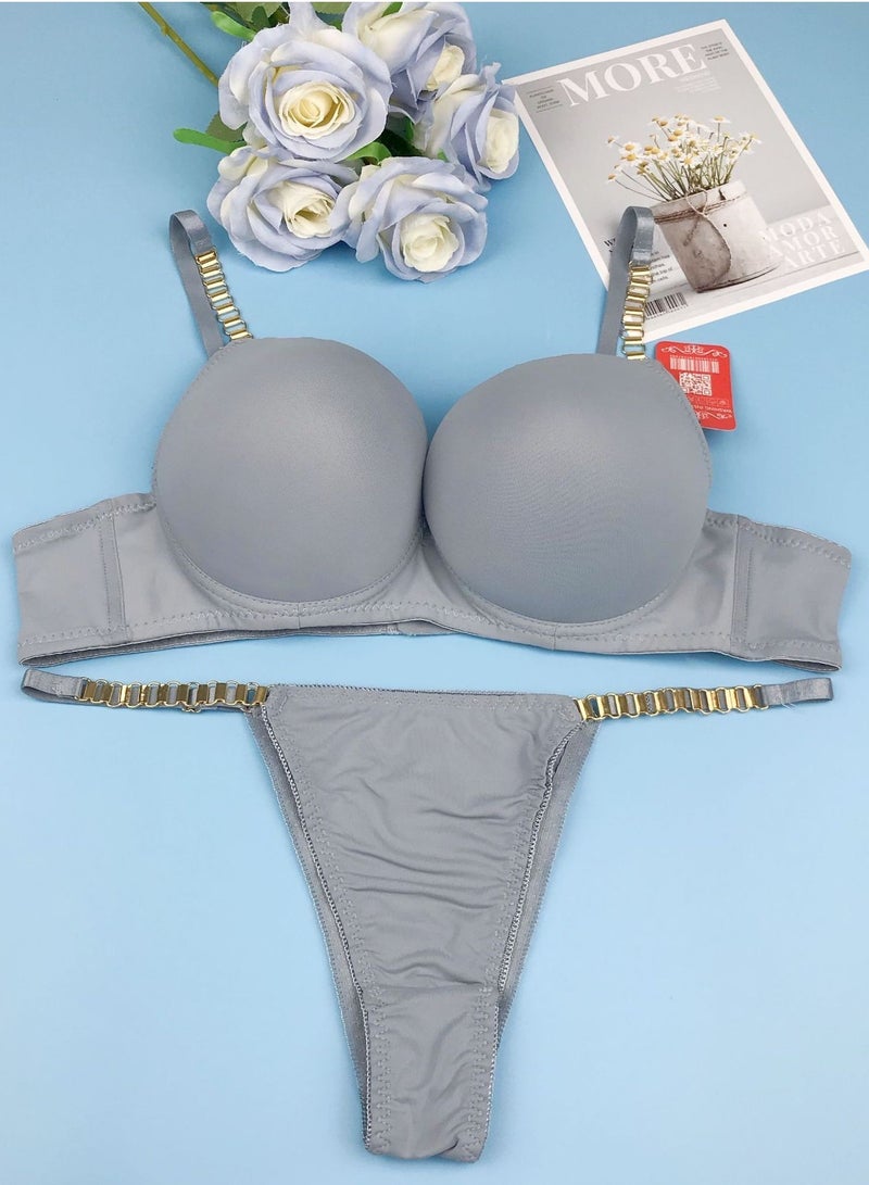 Elegant Two-Piece Lingerie Set - C-Cup Padded Bra with Chain Straps, Six Colors, Four Sizes