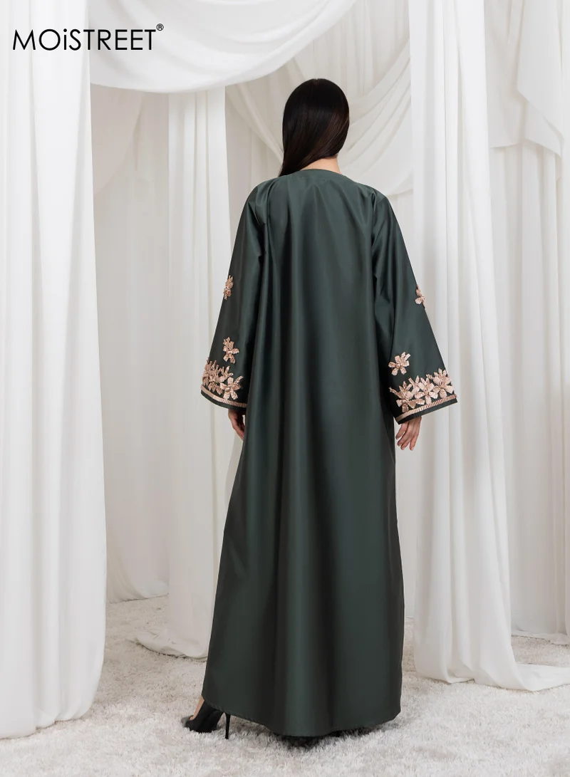 Moistreet  MOiSTREET Victoria Satin Embroidery Abaya for Women | Best Price UAE